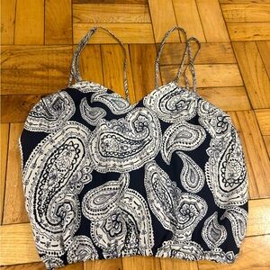 Ramy Brook Black & White Paisley Spaghetti Strap Crop Top